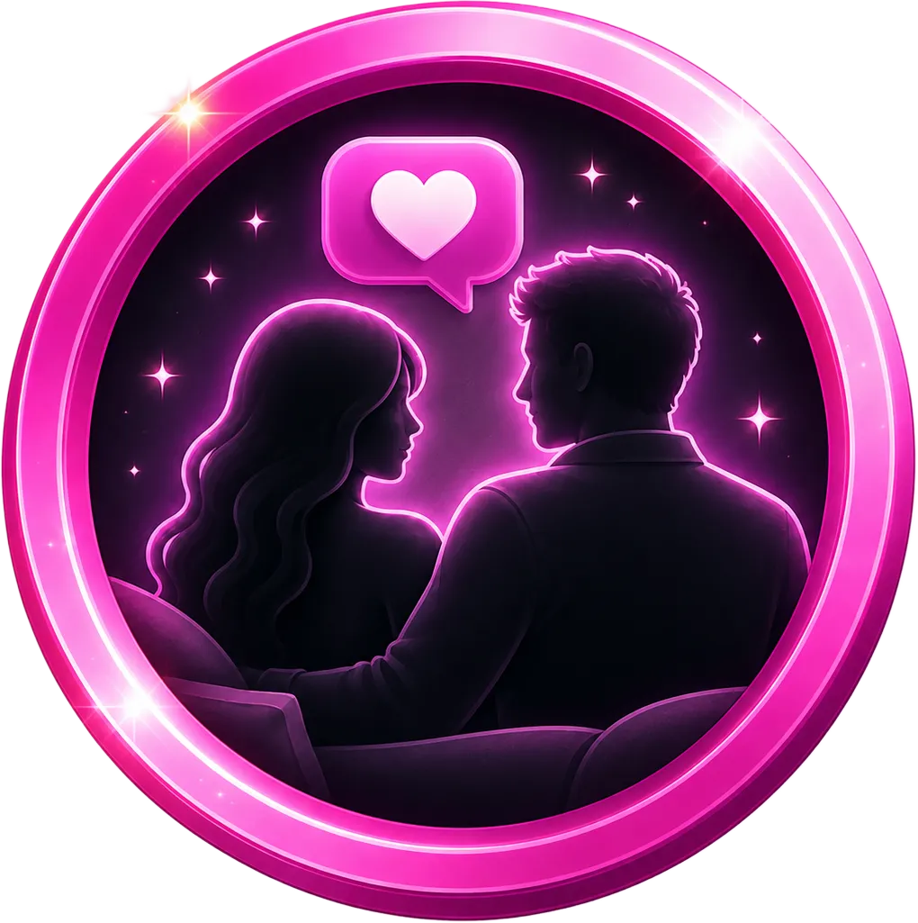 Silhouette icon of an adult companion scene representing realistic sex dolls, emotional presence, and private companionship at home.